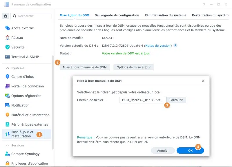 DSM 7.2 vers 7.3 sur un NAS Synology