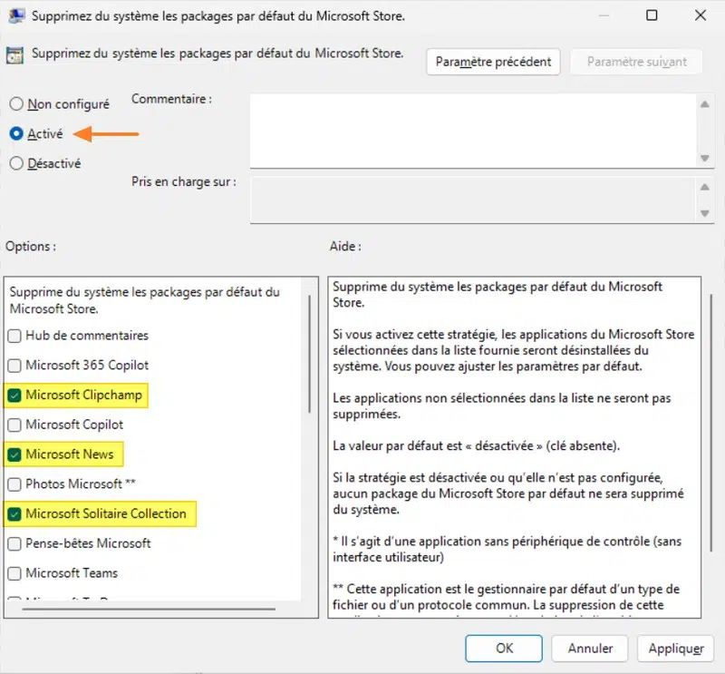 GPO - Supprimez du système les packages par défaut du Microsoft Store