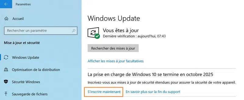 windows 10 bouton inscription ESU