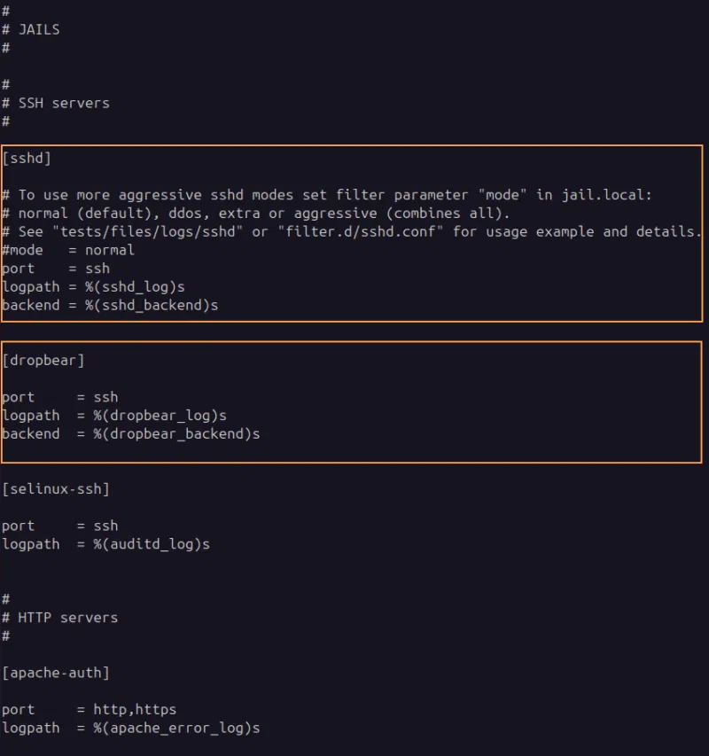 Extrait du fichier /etc/fail2ban/jail.conf