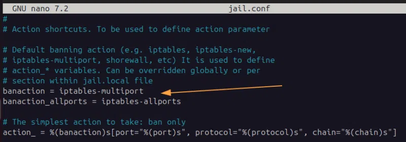 Action par défaut paramétrée dans le fichier /etc/fail2ban/jail.conf