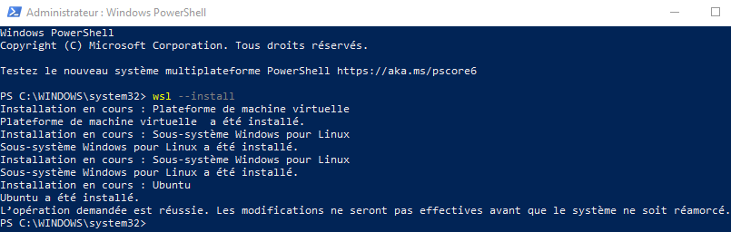 Installation de wsl sur Windows