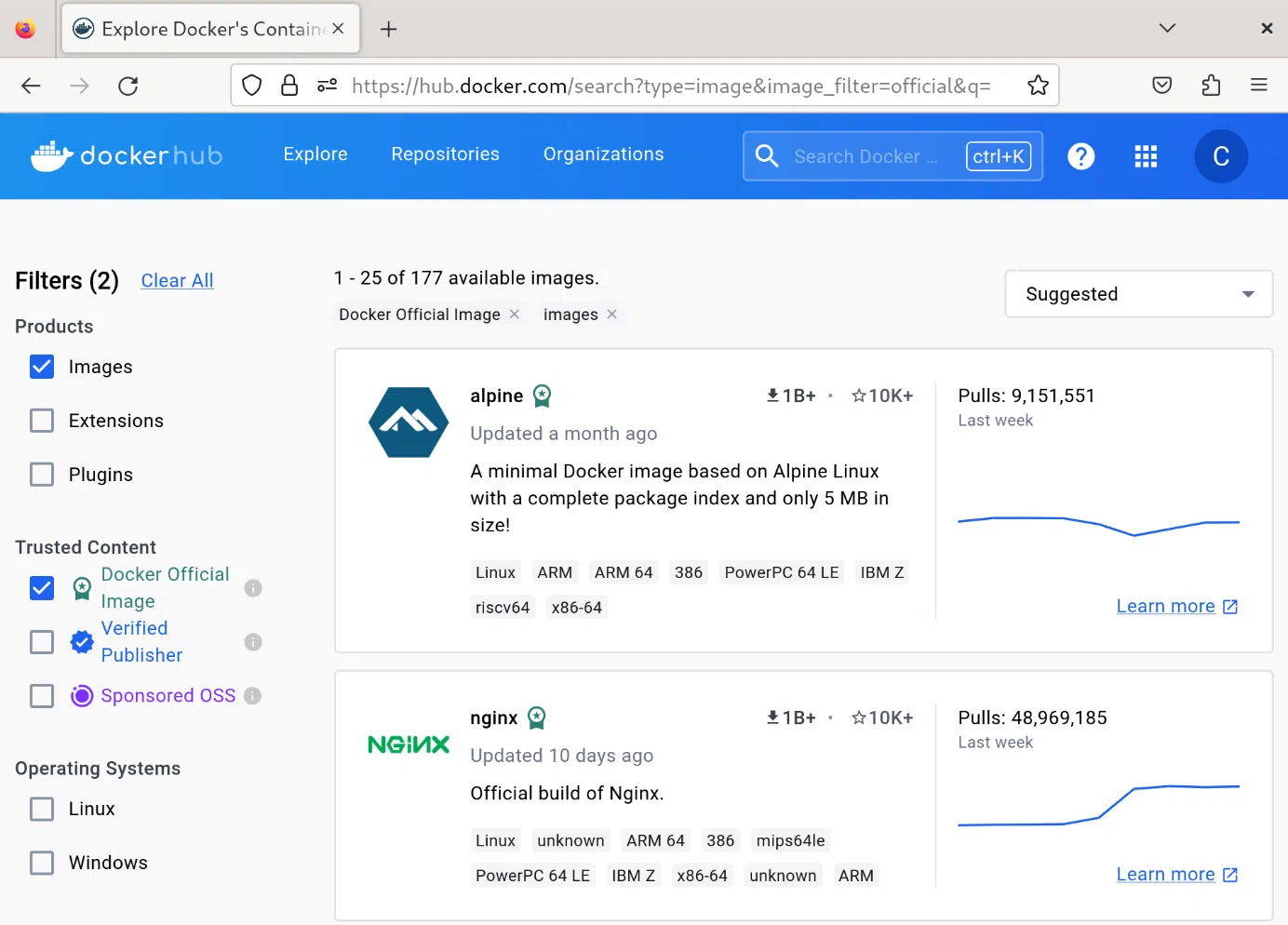 Rechercher une image sur le Docker Hub