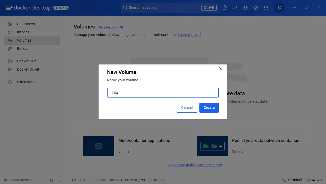 Windows - Docker Desktop - New Volume