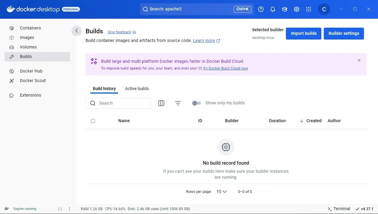 Windows - Docker Desktop - Builds