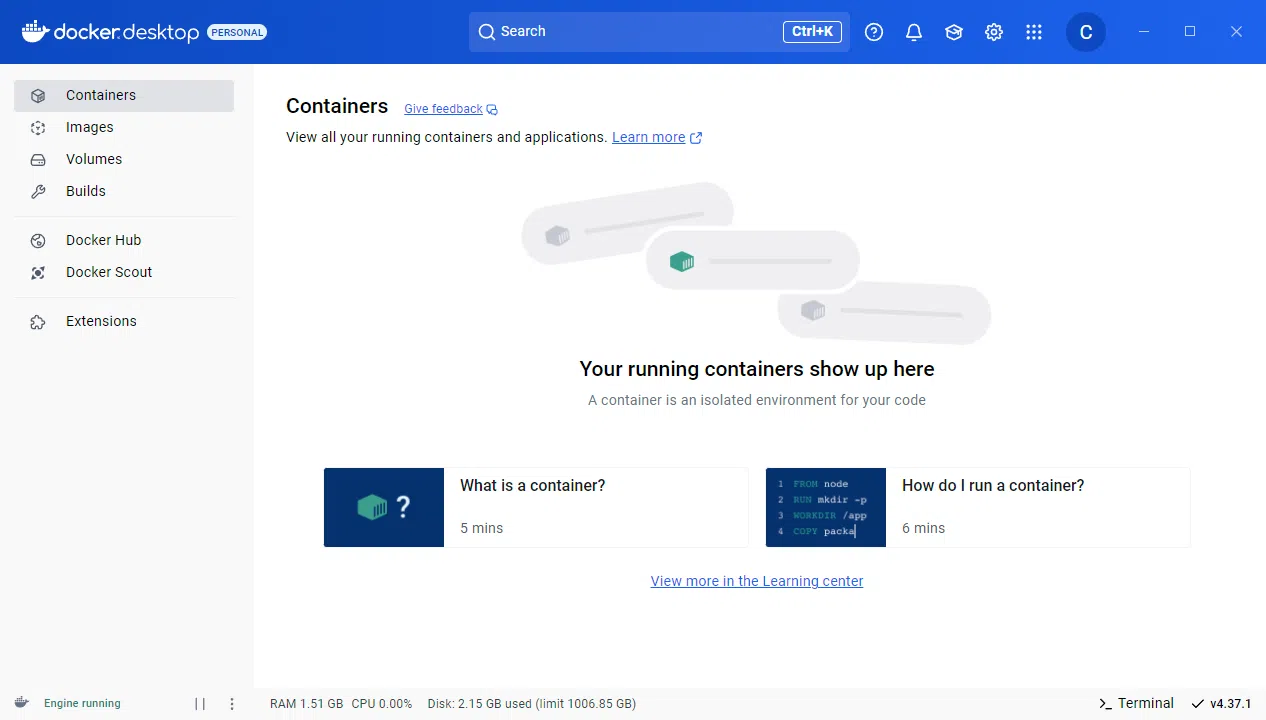 Windows - Docker Desktop - Containers