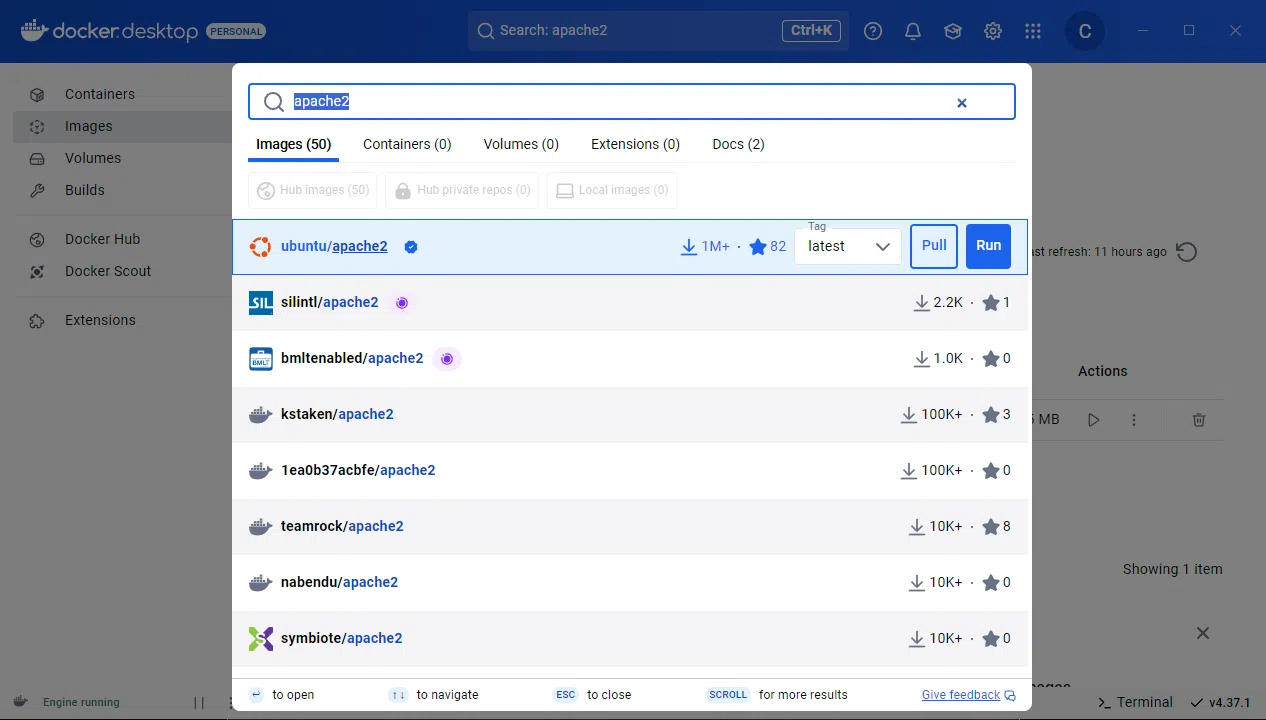 Windows - Docker Desktop - Rechercher une image