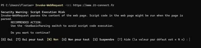 Avertissement sécurité Invoke-WebRequest Powershell