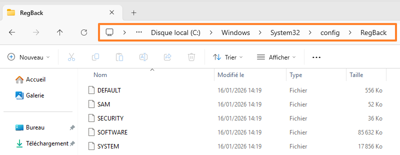 Sauvegarde du Registre Windows